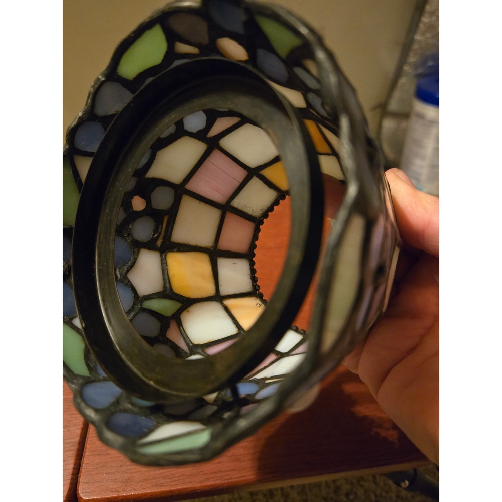 Vintage Stained Glass Lamp Shade Floral Pastel Mosaic Leaded Glass Small Shade - Picture 8 of 12